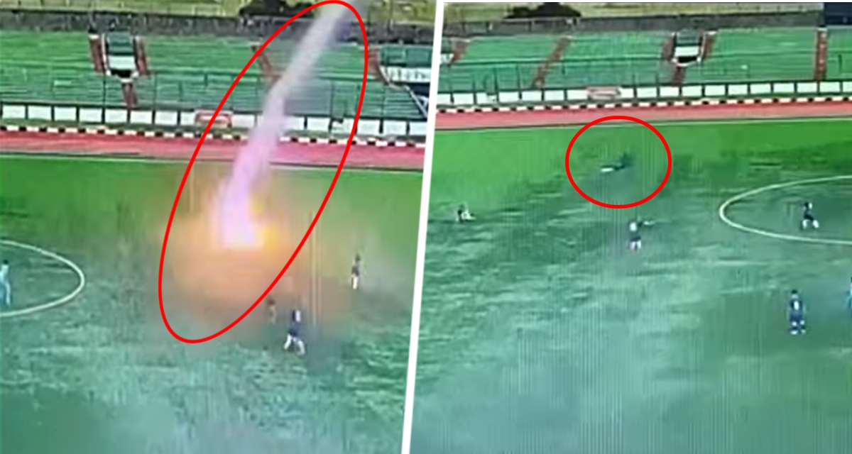 Появилось видео, как футболиста убило молнией прямо во время матча