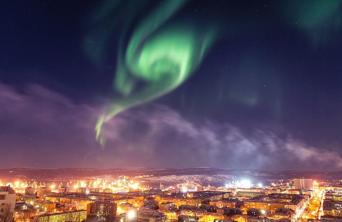 Мурманск северное сияние фото