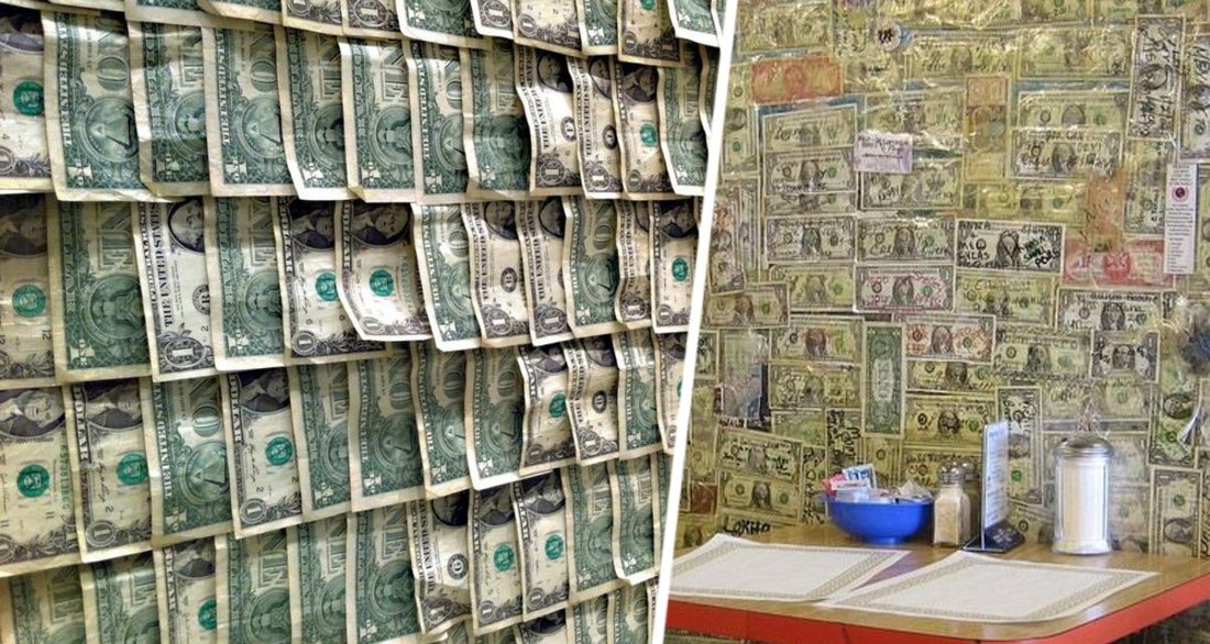 Российский турист в Америке узнал, зачем в американских кафе стены вместо обоев обклеивают долларами, и был удивлен