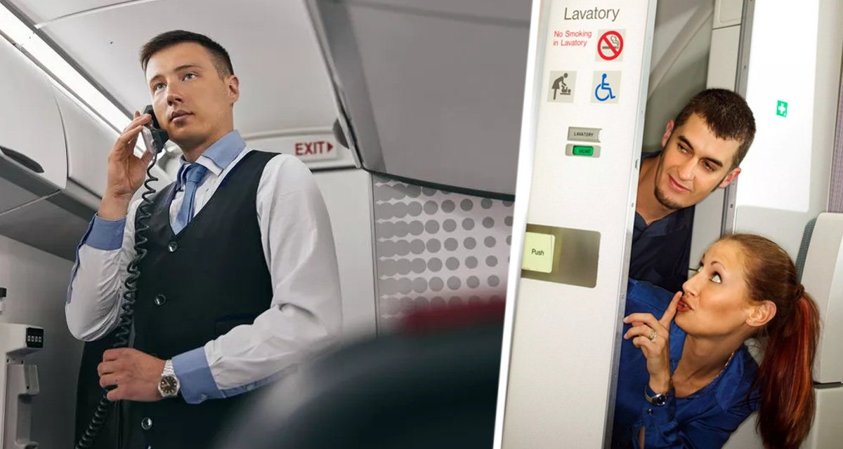 Пассажир ошеломлен, когда парень возвращается из туалета со стюардессой