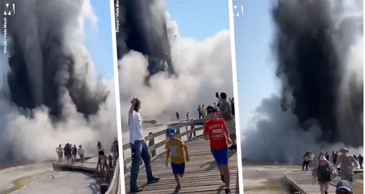 Туристы в ужасе разбегаются после внезапного извержения супервулкана прямо перед ними