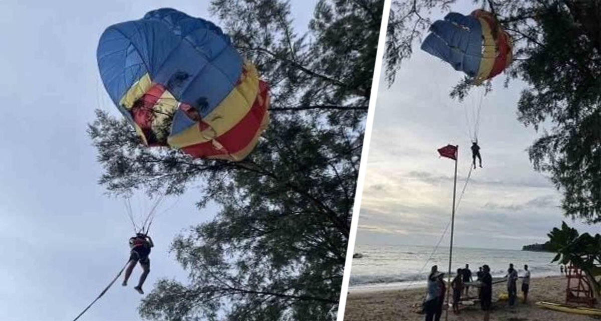 В Таиланде турист с парашютом 